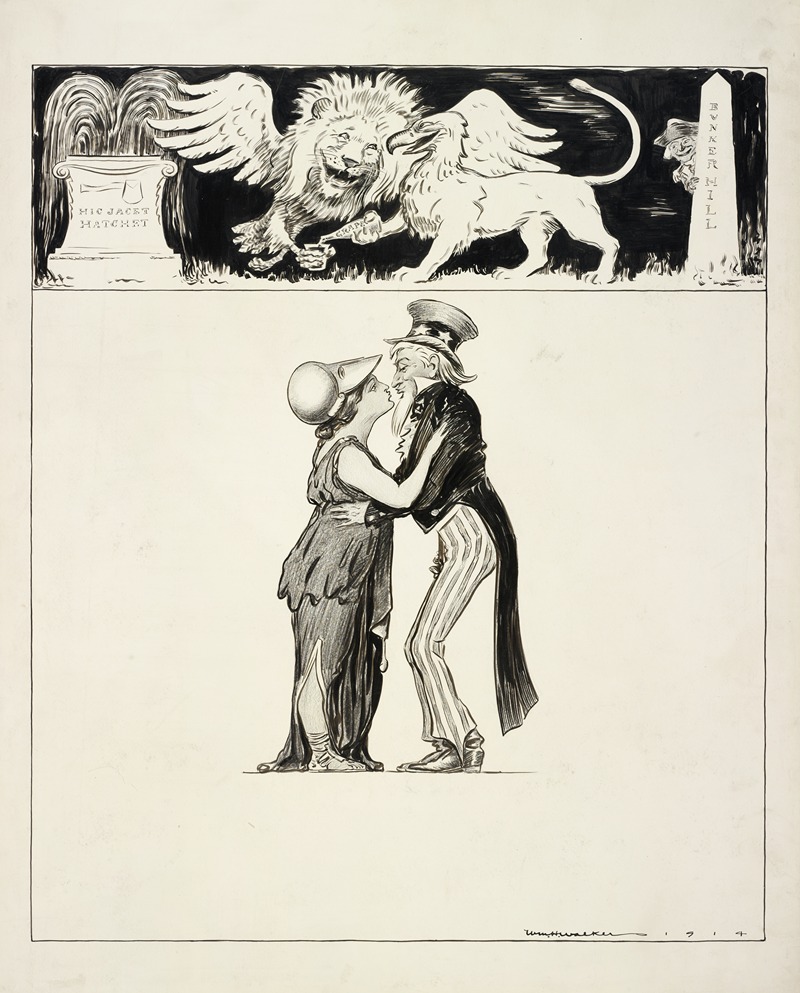 William Henry Walker - Uncle Sam kisses a stout woman, probably representing Great Britain