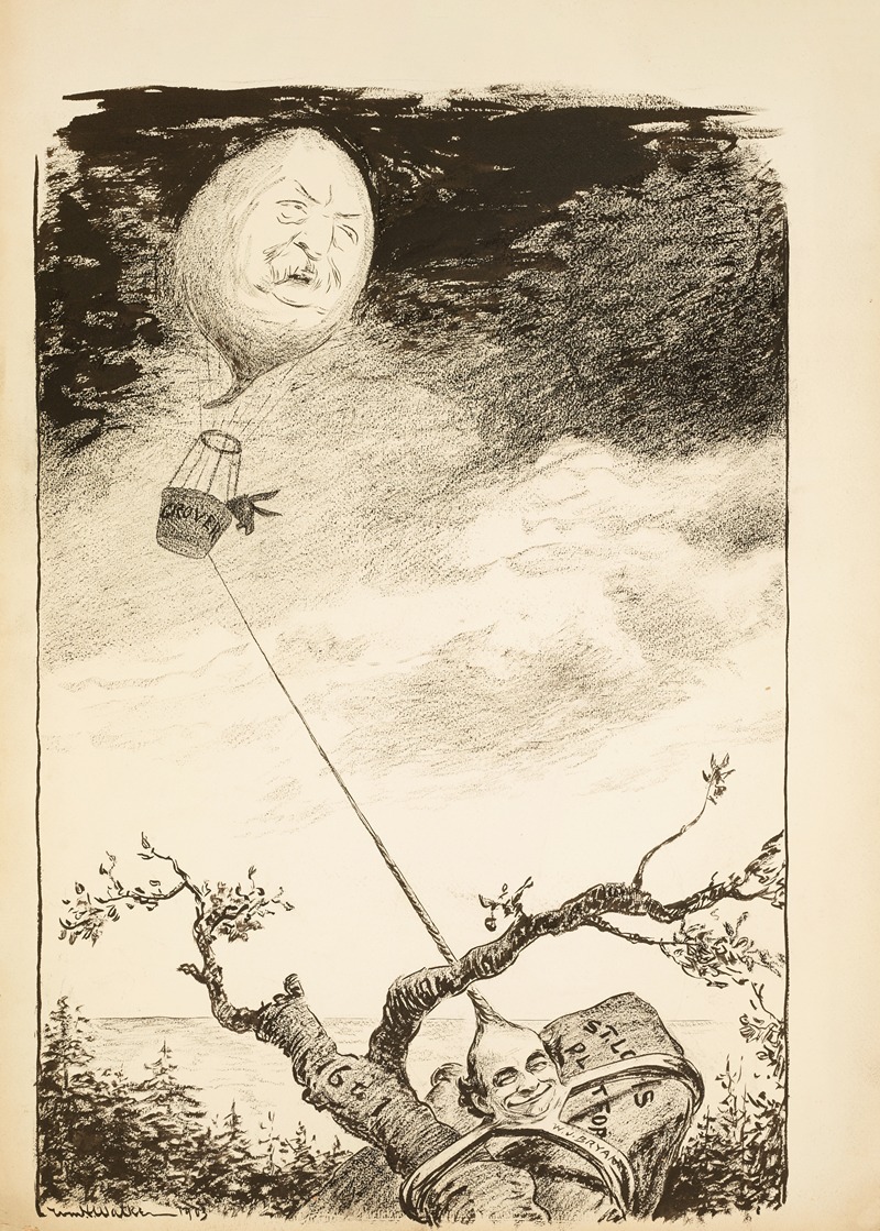 William Henry Walker - William Jennings Bryan is a weight holding down the Democratic Party and Grover Cleveland, depicted as a hot air balloon.