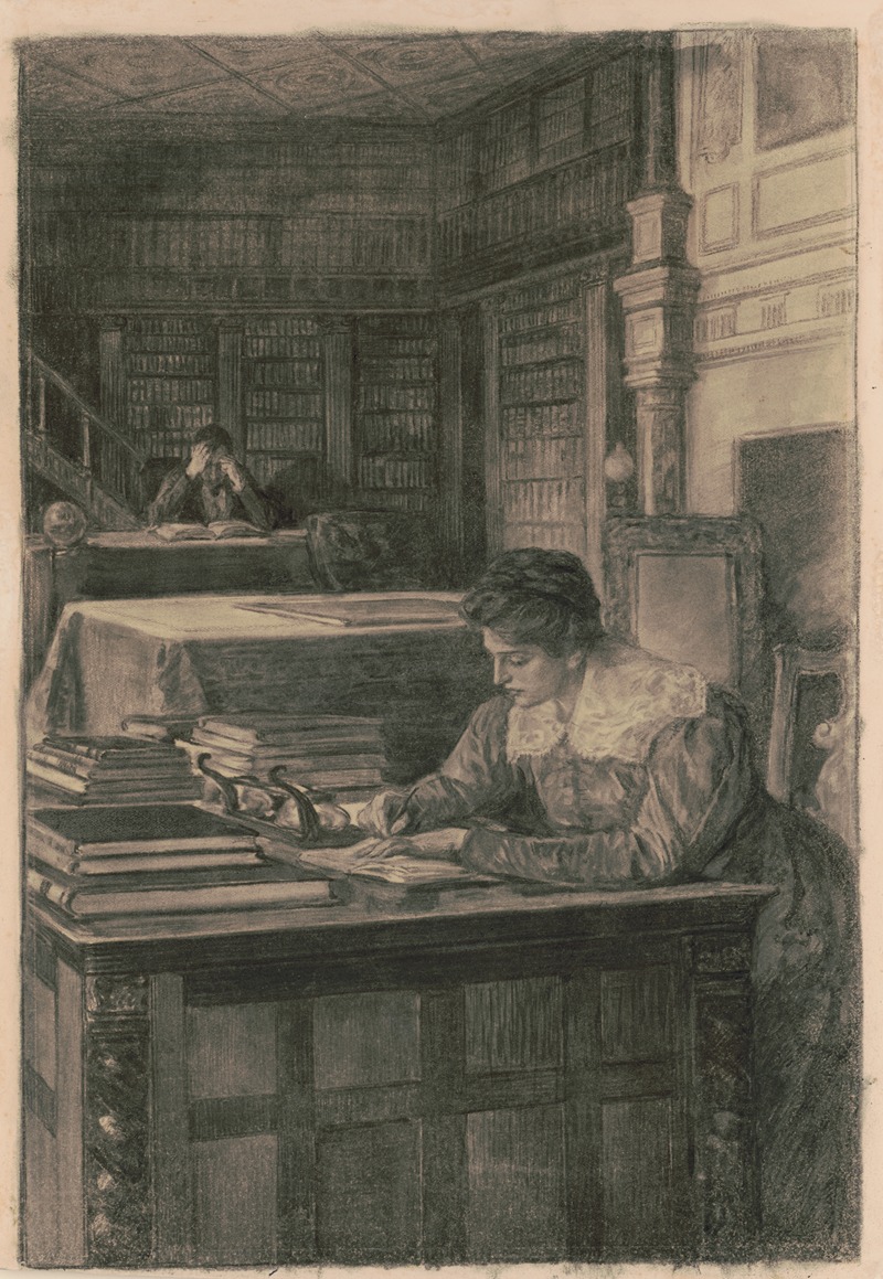 Alice Barber Stephens - Dorothea busy in the old library