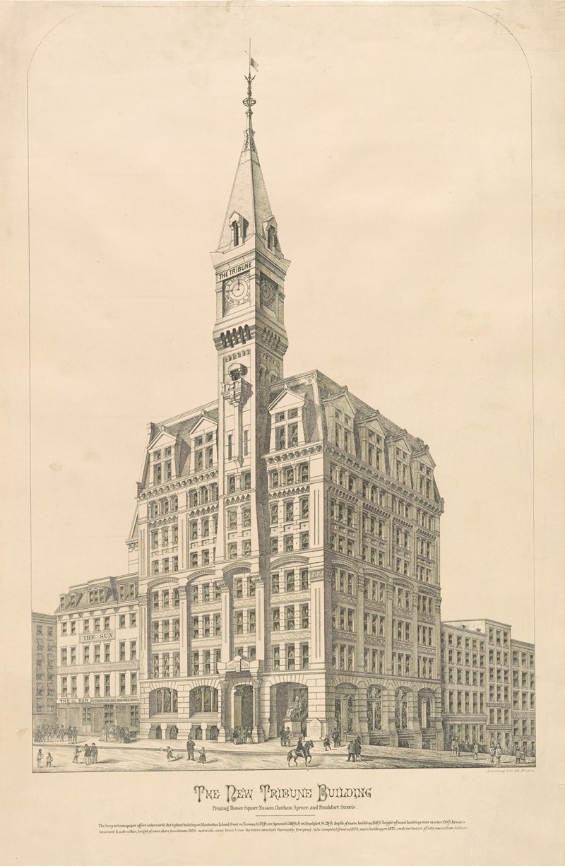 Armstrong & Co - The new Tribune Building, Printing House Square, Nassau, Chatham, Spruce, and Frankfort Streets