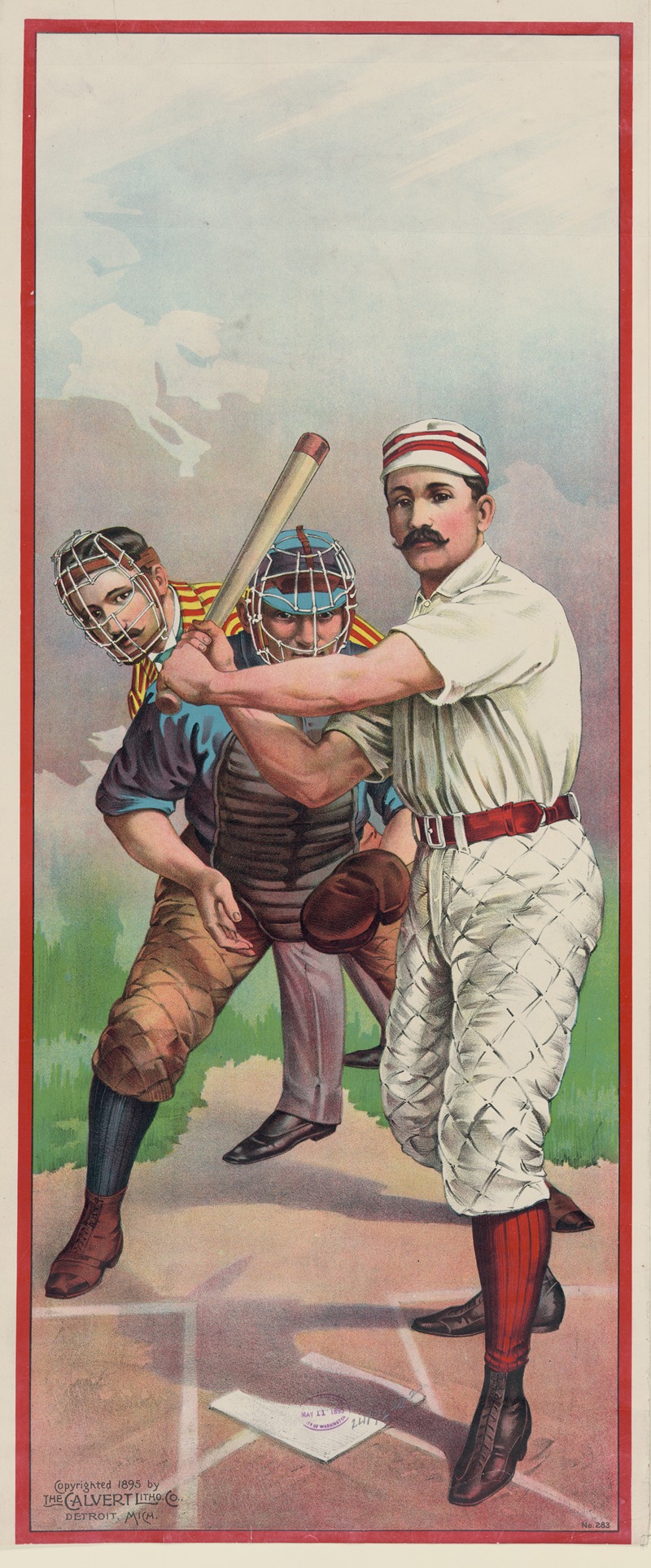 Calvert Litho. Co - Baseball player at bat, in front of catcher and umpire