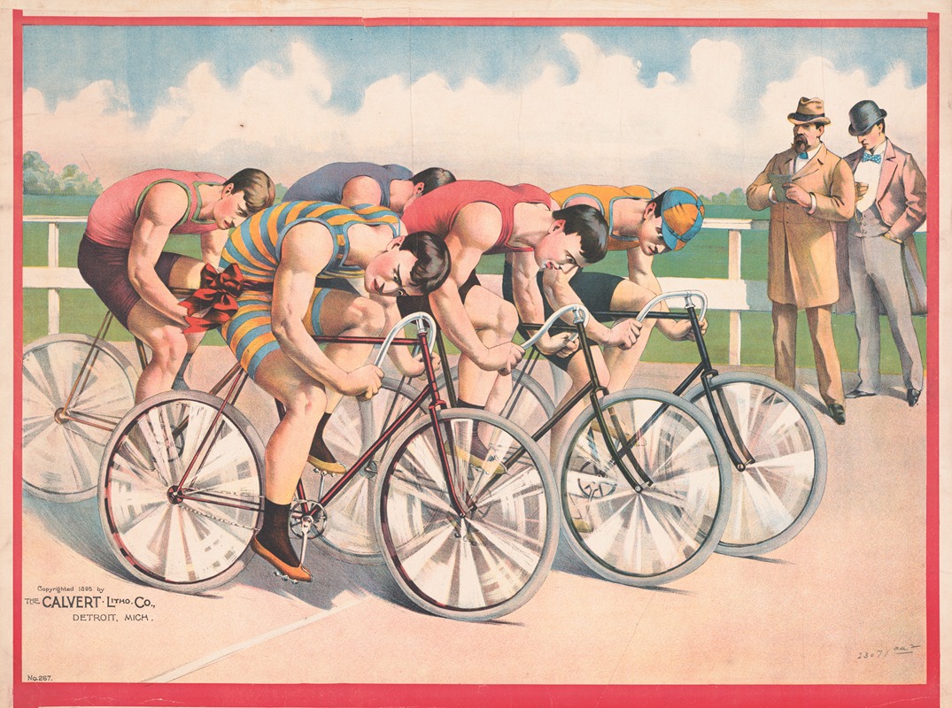 Calvert Litho. Co - Five bicyclists racing