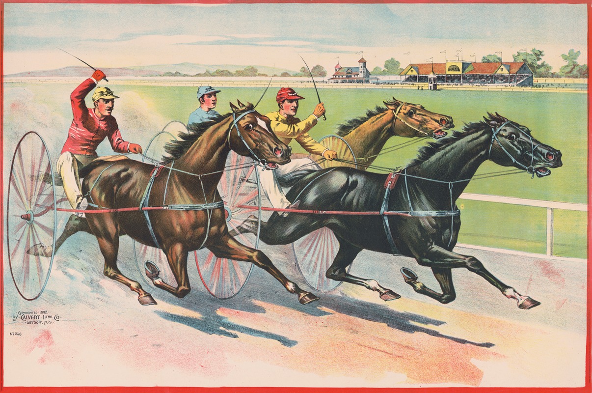 Calvert Litho. Co - Harness race between three riders