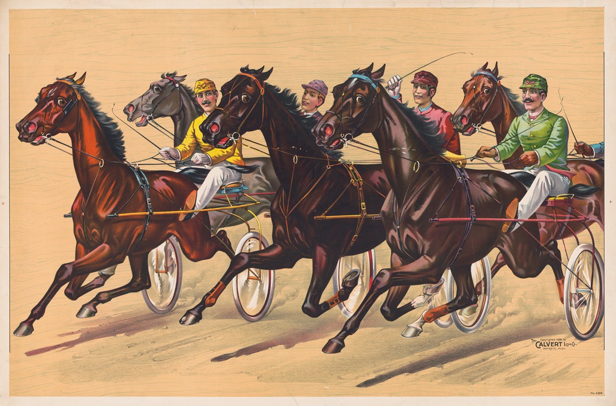 Calvert Litho. Co - Harness race depicting five horses