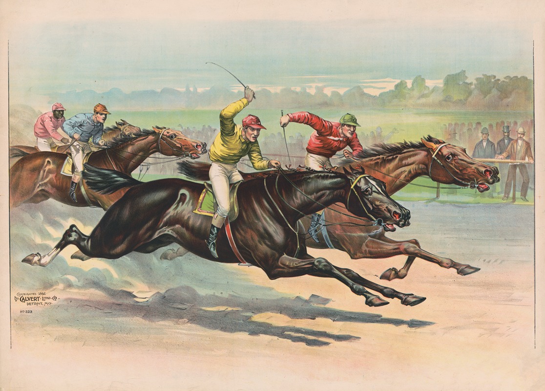 Calvert Litho. Co - Horse race depicting four jockeys including one African American