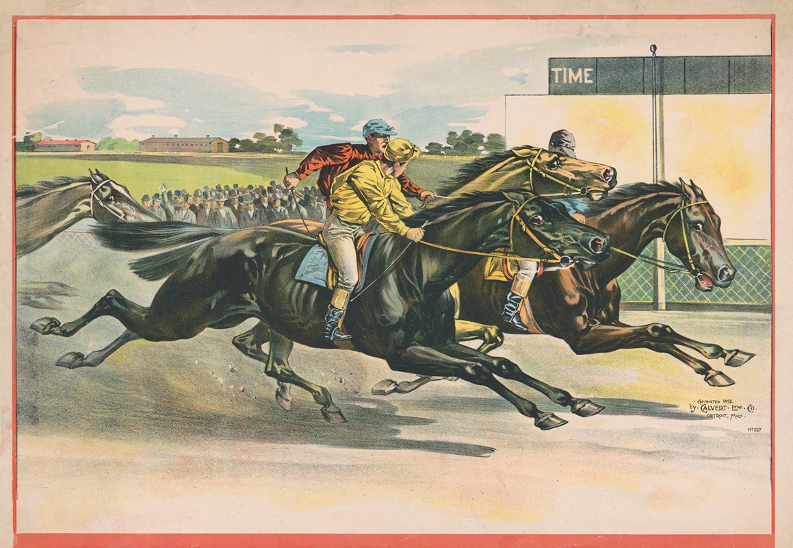 Calvert Litho. Co - Horses and crossing finish line in a close race