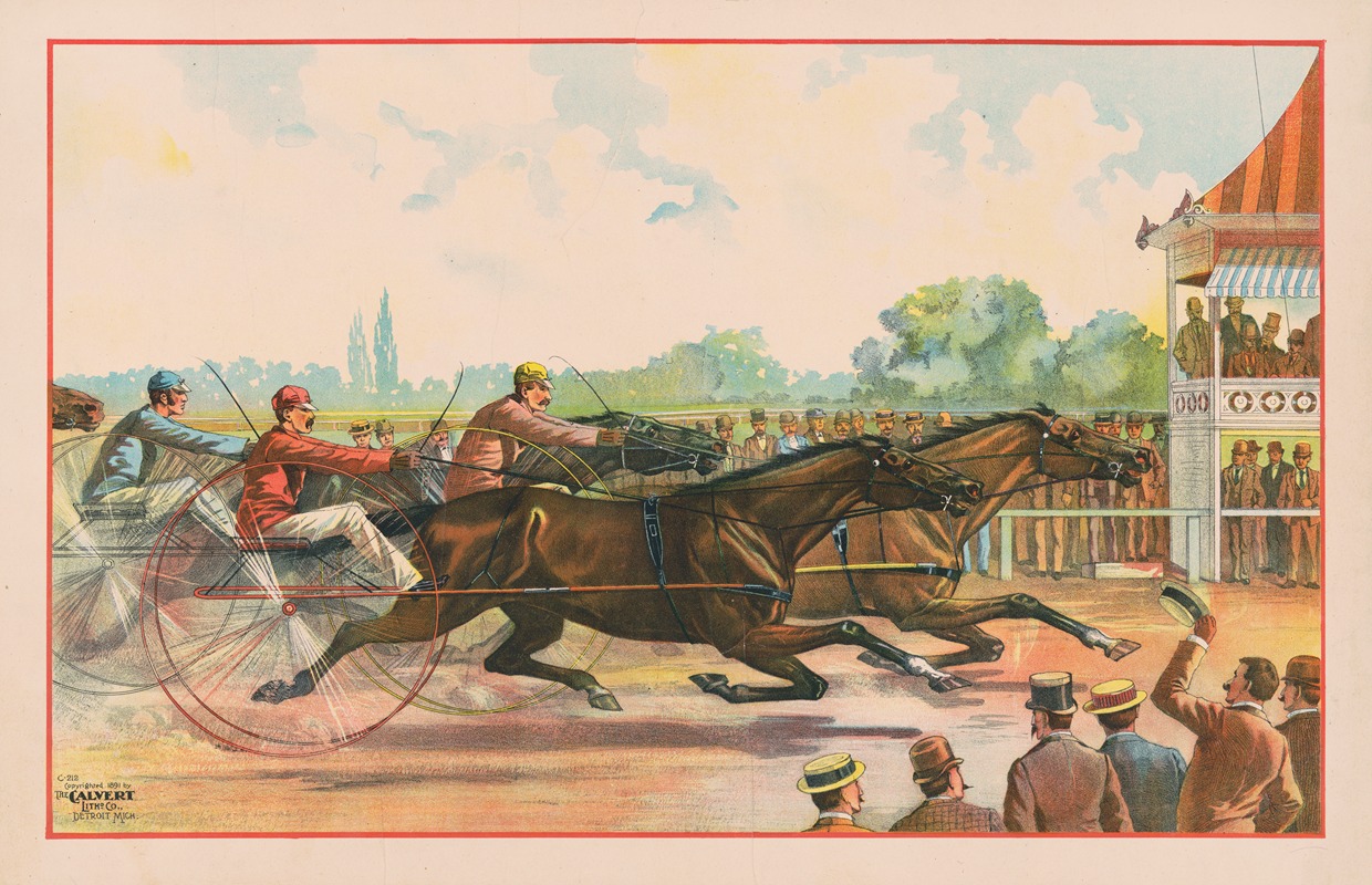 Calvert Litho. Co - Men watching harness racers near the finish line