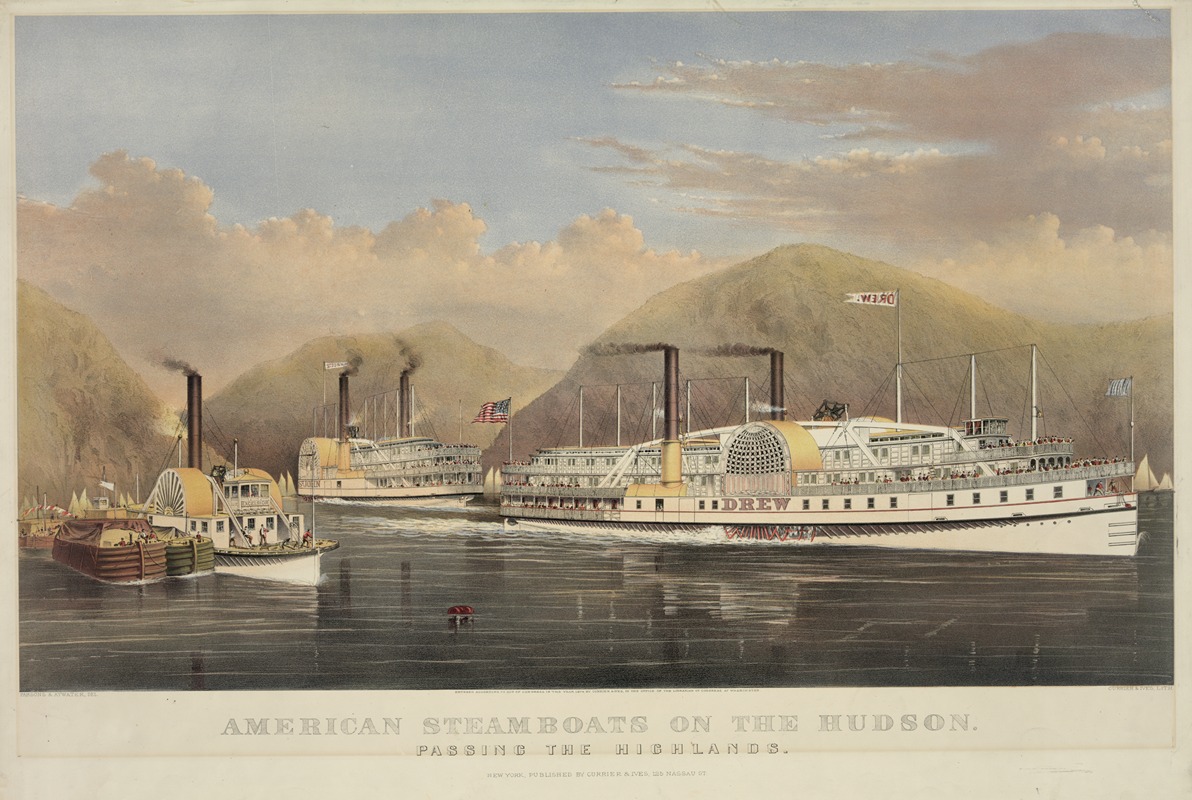 Currier & Ives. - American steamboats on the Hudson; passing the highlands