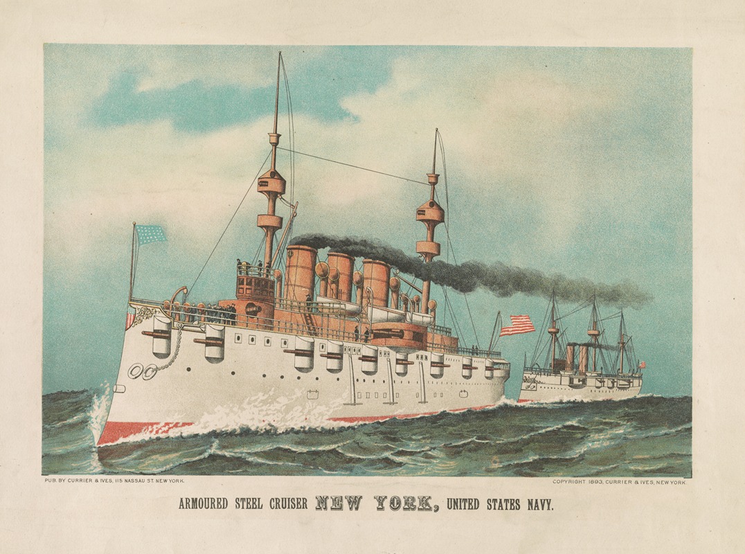 Currier & Ives. - Armoured steel cruiser New York, United States Navy