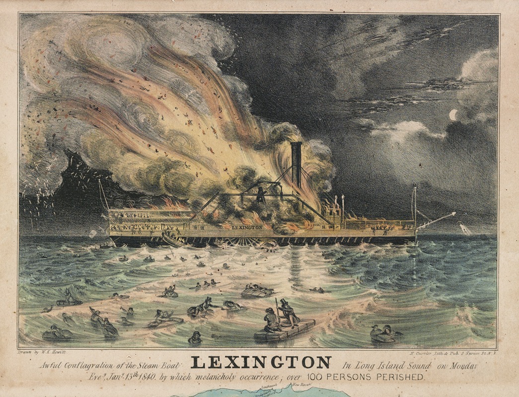 Currier & Ives. - Awful conflagration of the steam boat Lexington in Long Island Sound on Monday eveg., Jany. 13th 1840