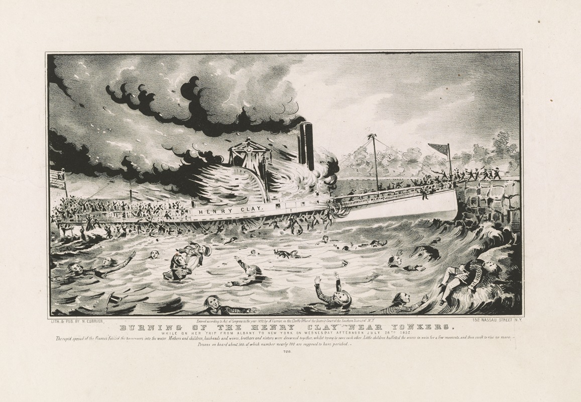 Currier & Ives. - Burning of the Henry Clay near Yonkers; while on her trip from Albany to New York on Wednesday afternoon July 28th 1852