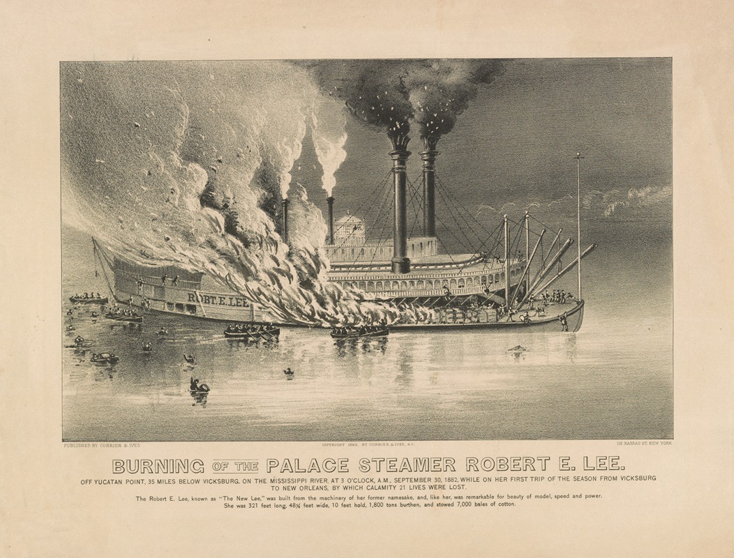 Currier & Ives. - Burning of the Palace Steamer Robert E. Lee