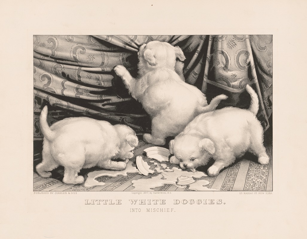 Currier & Ives. - Little white doggies; into mischief