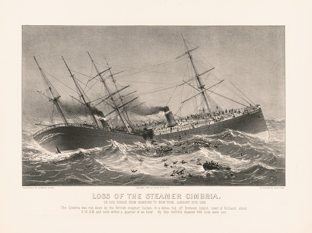 Currier & Ives. - Loss of the steamer Cimbria; on her voyage from Hamburg to New York, January 19th 1883