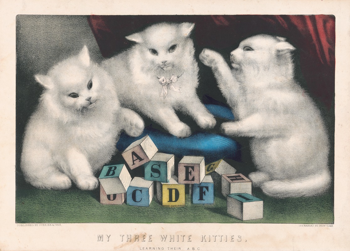 Currier & Ives. - My three white kitties; learning their a.b.c.