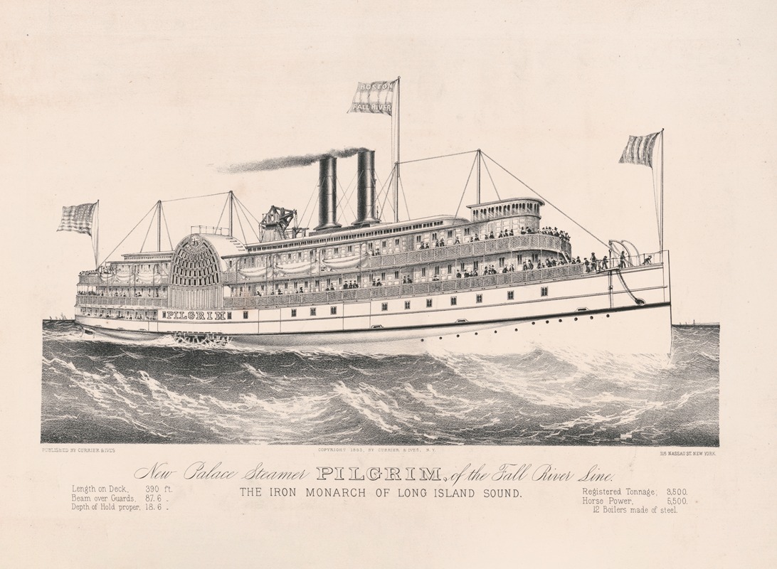 Currier & Ives. - New palace steamer Pilgrim, of the Fall River line; The Iron Monarch of Long Island Sound