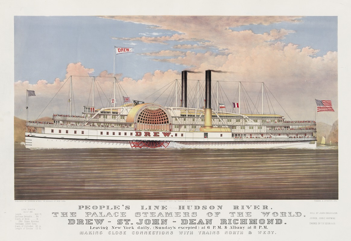 Currier & Ives. - People’s line Hudson River, the palace steamers of the world, Drew–St. John–Dean Richmond