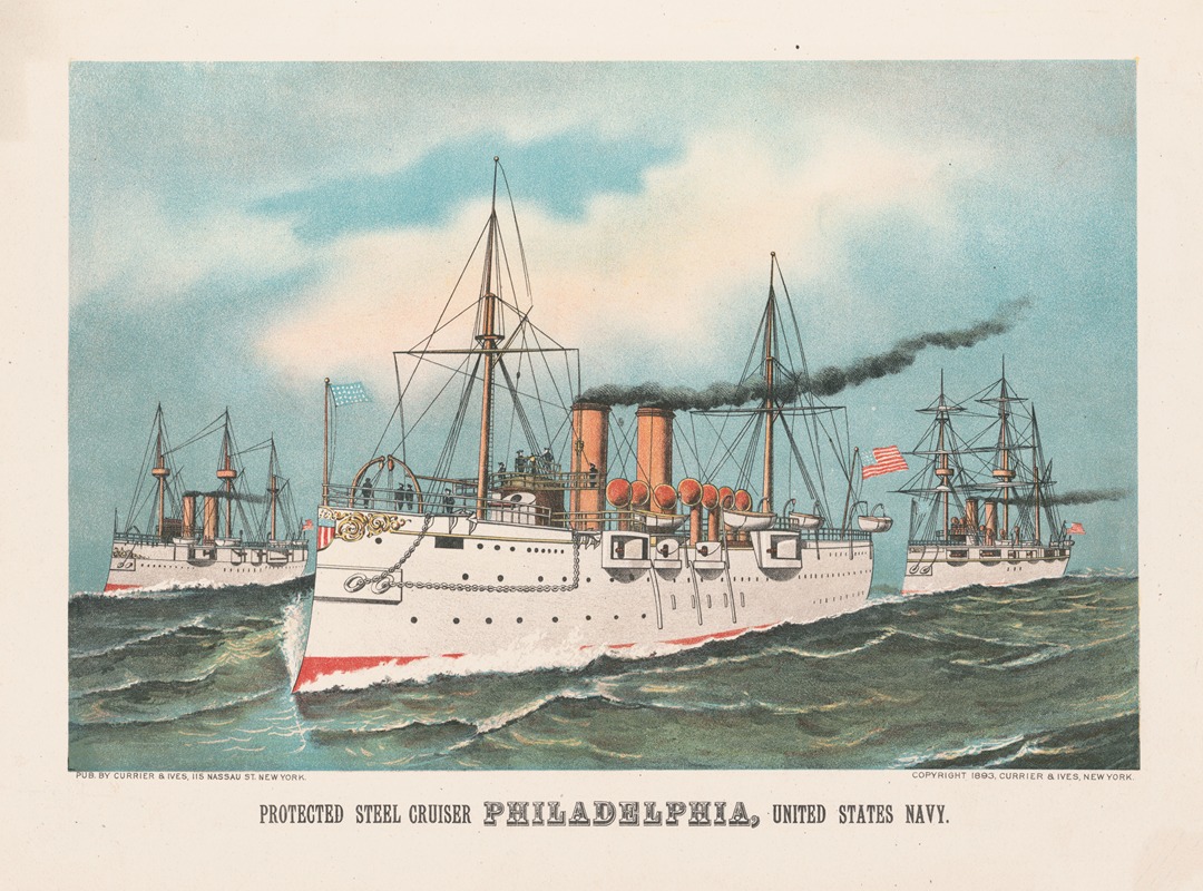 Currier & Ives. - Protected steel cruiser Philadelphia, United States Navy