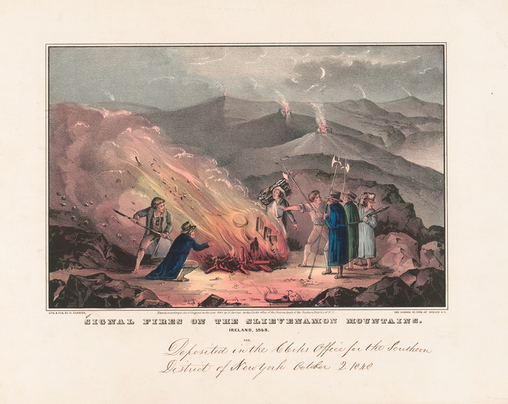 Currier & Ives. - Signal fires on the Slievenamon Mountains – Ireland, 1848