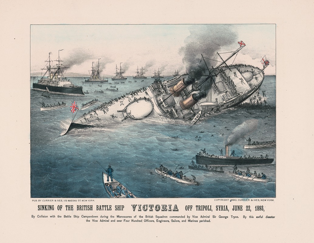 Currier & Ives. - Sinking of the British battle ship Victoria off Tripoli, Syria, June 22, 1893