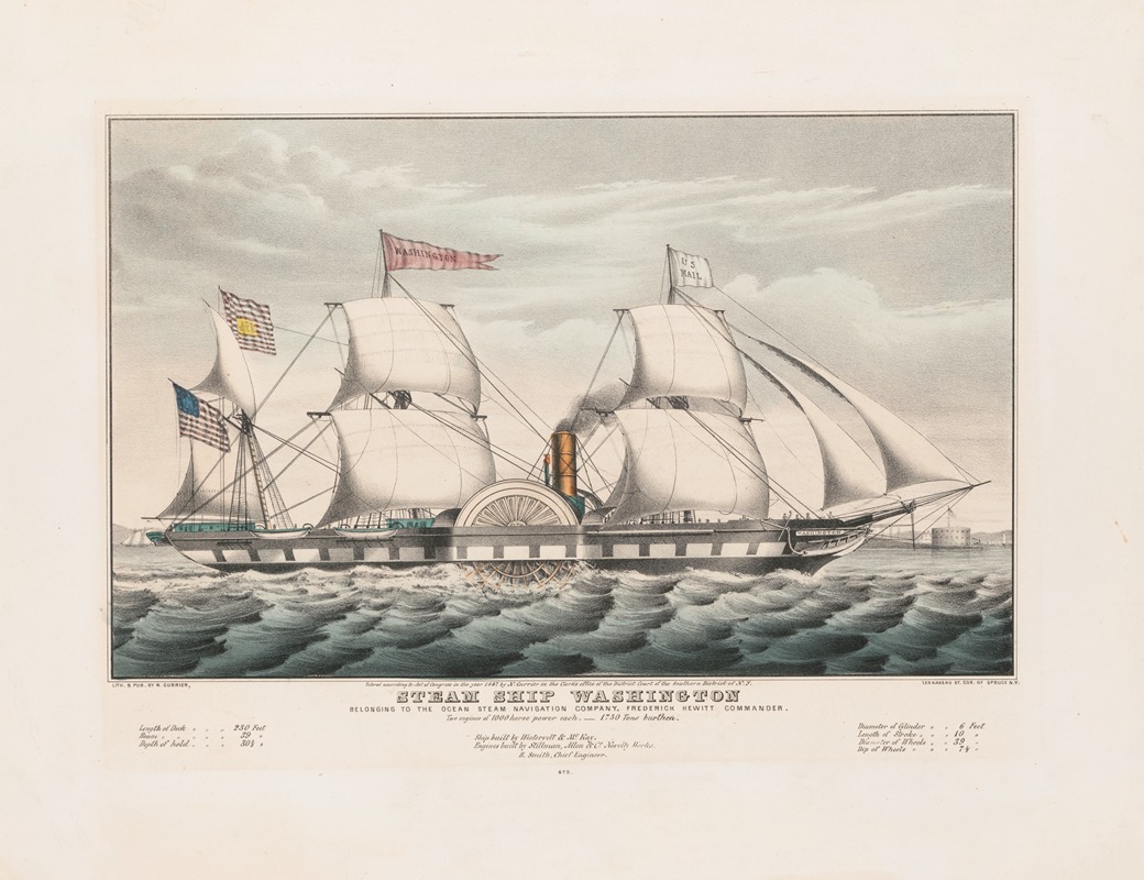 Currier & Ives. - Steam ship Washington; belonging to the Ocean Steam Navigation Company, Frederick Hewitt Commander