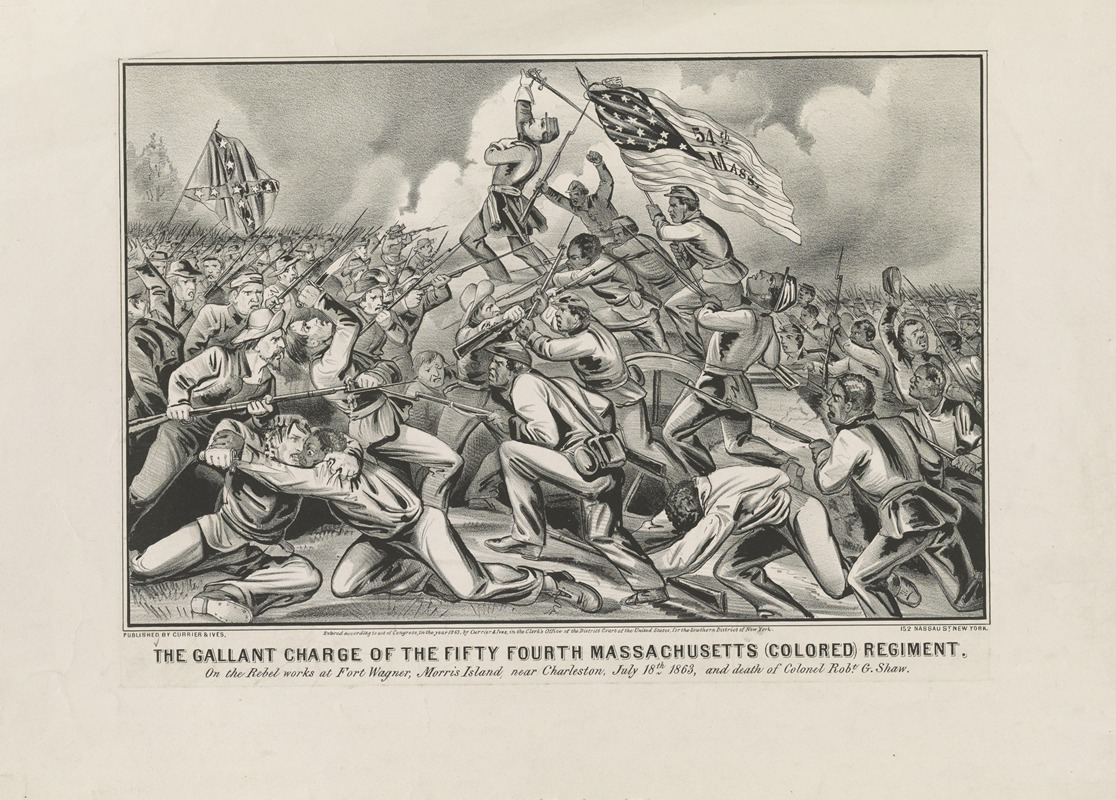 Currier & Ives. - The gallant charge of the fifty fourth Massachusetts (colored) regiment