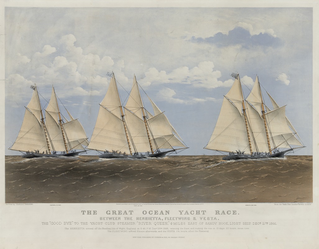 Currier & Ives. - The great ocean yacht race – between the Henrietta, Fleetwing & Vesta