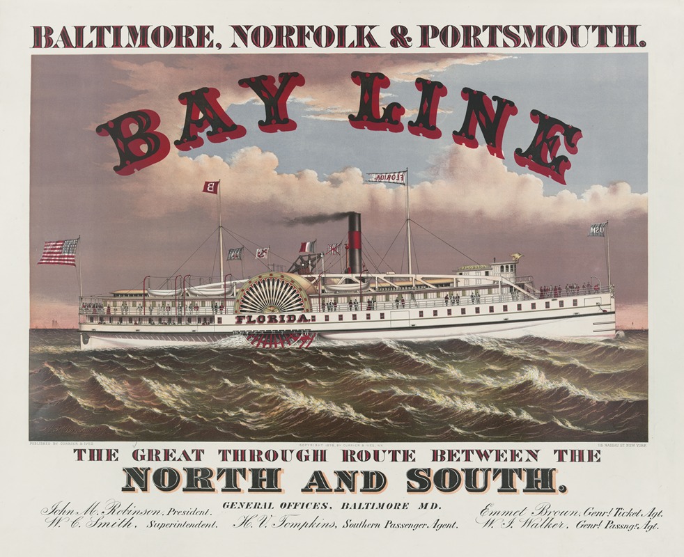 Currier & Ives. - The great through route between the north and south – Bay Line – Baltimore, Norfolk & Portsmouth