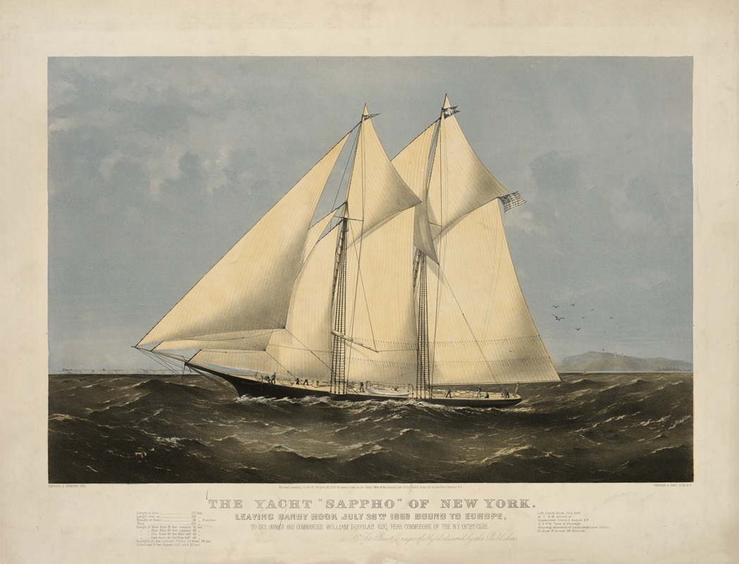 Currier & Ives. - The yacht ‘Sappho’ of New York; leaving Sandy Hook July 28th. 1869 bound to Europe