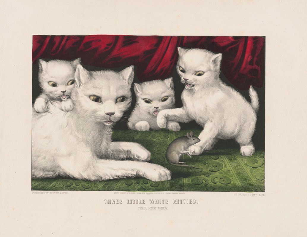 Currier & Ives. - Three little white kitties – their first mouse