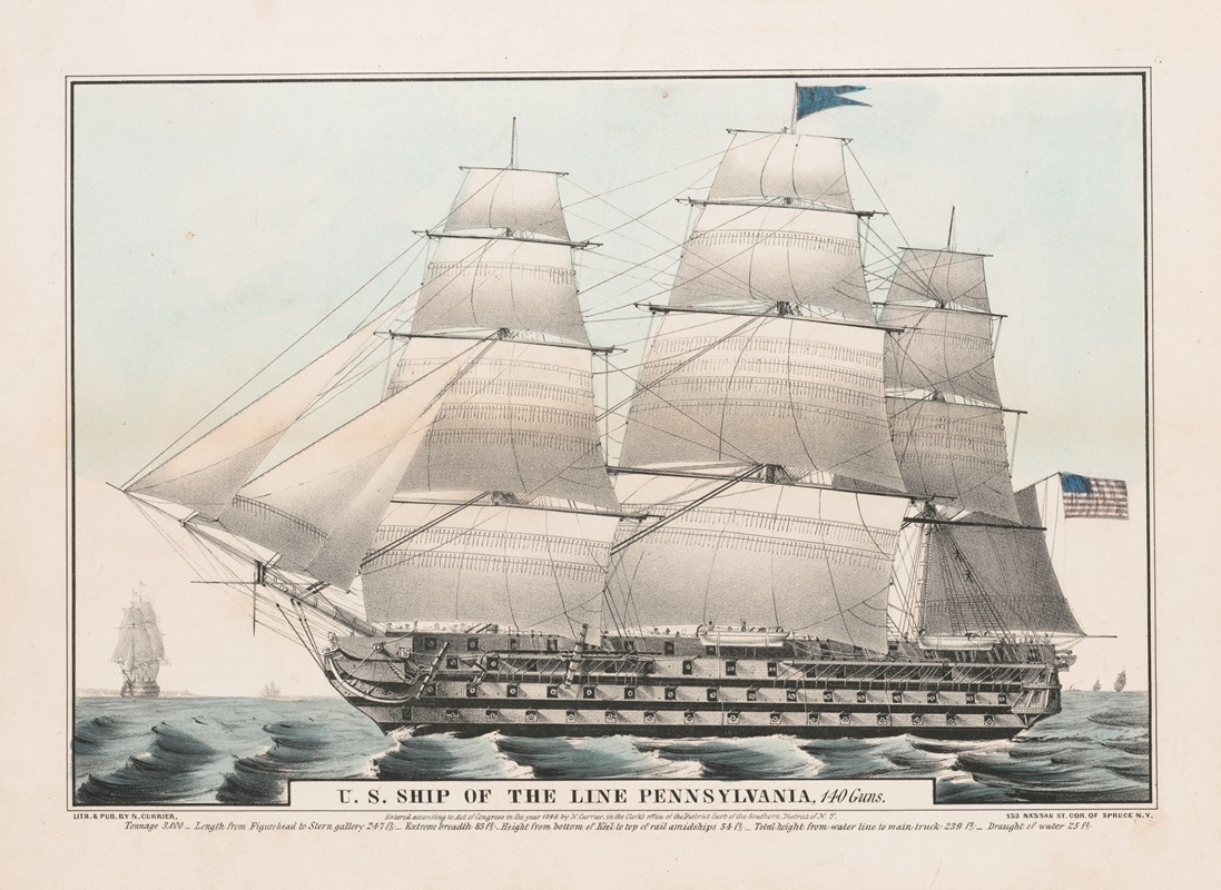 Currier & Ives. - U.S. ship of the line Pennsylvania, 140 guns