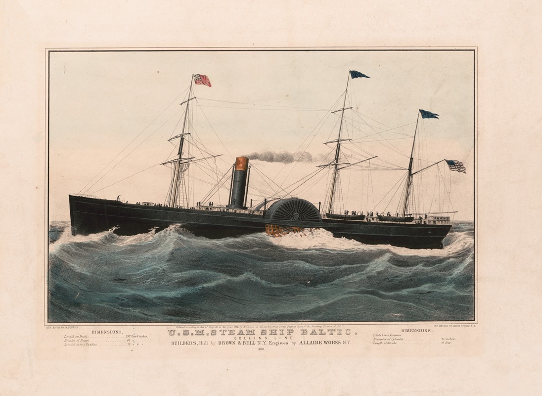 Currier & Ives. - U.S.M. steam ship Baltic, Collins Line. Builders; hull by Brown & Bell N.Y.; engines by Allaire Works N.Y.