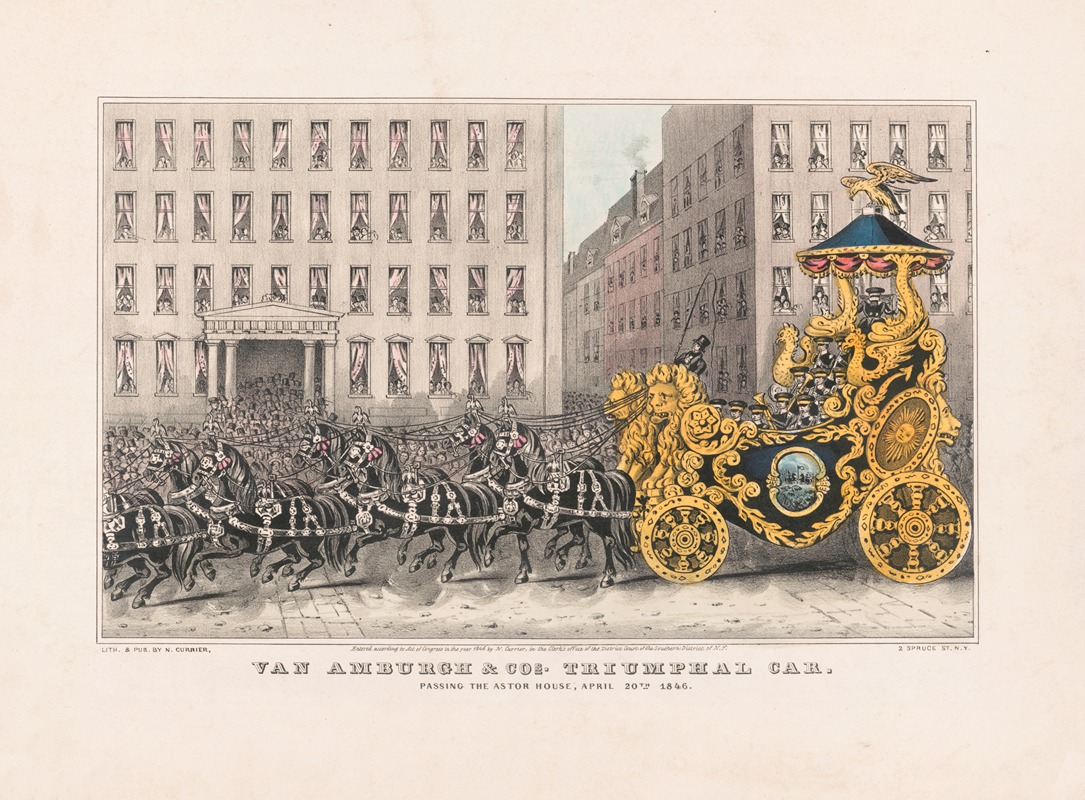 Currier & Ives. - Van Amburgh & Cos. triumphal car; passing the Astor House, April 20th. 1846