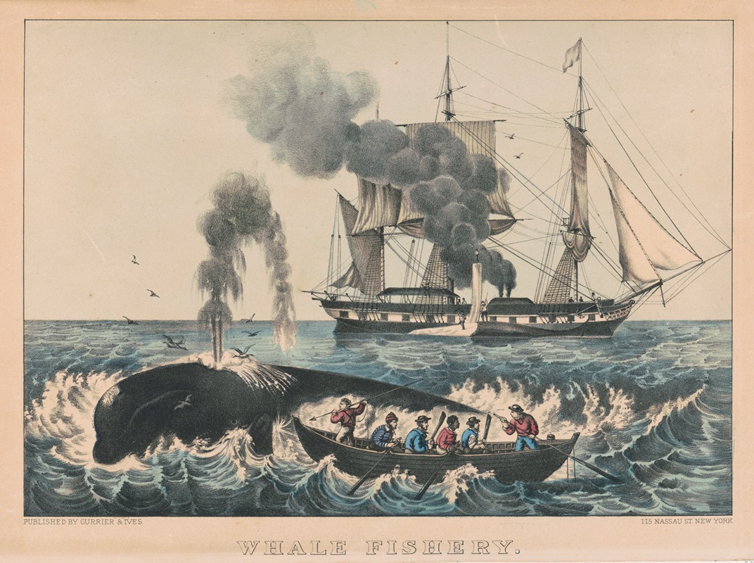 Currier & Ives. - Whale fishery; attacking a right whale