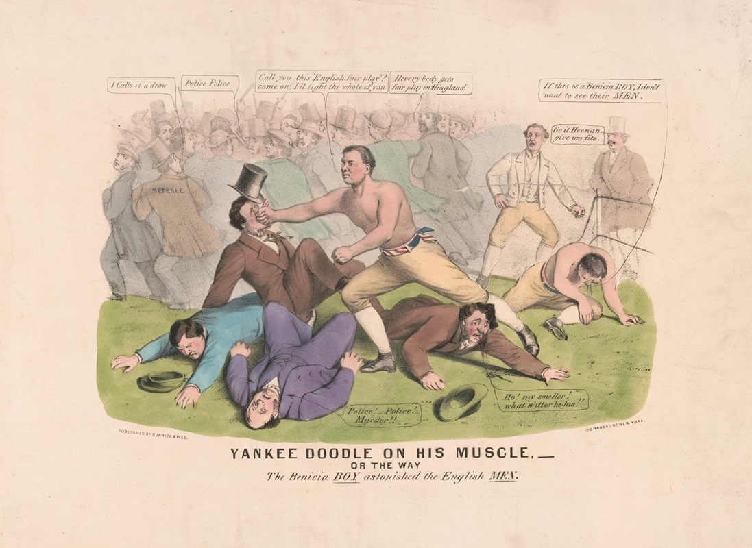 Currier & Ives. - Yankee doodle on his muscle; or the way the Benicia boy astonished the English men