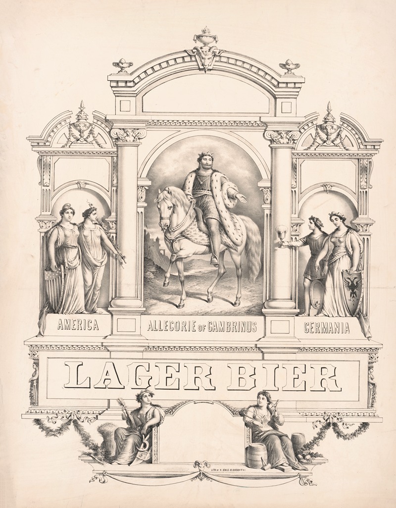 Henry Jerome Schile - America, allegorie of Gambrinus, Germania, lager bier