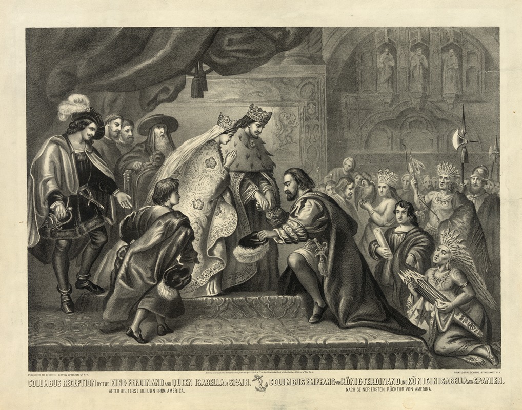 Henry Jerome Schile - Columbus reception by the King Ferdinand and Queen Isabella of Spain after his first return from America