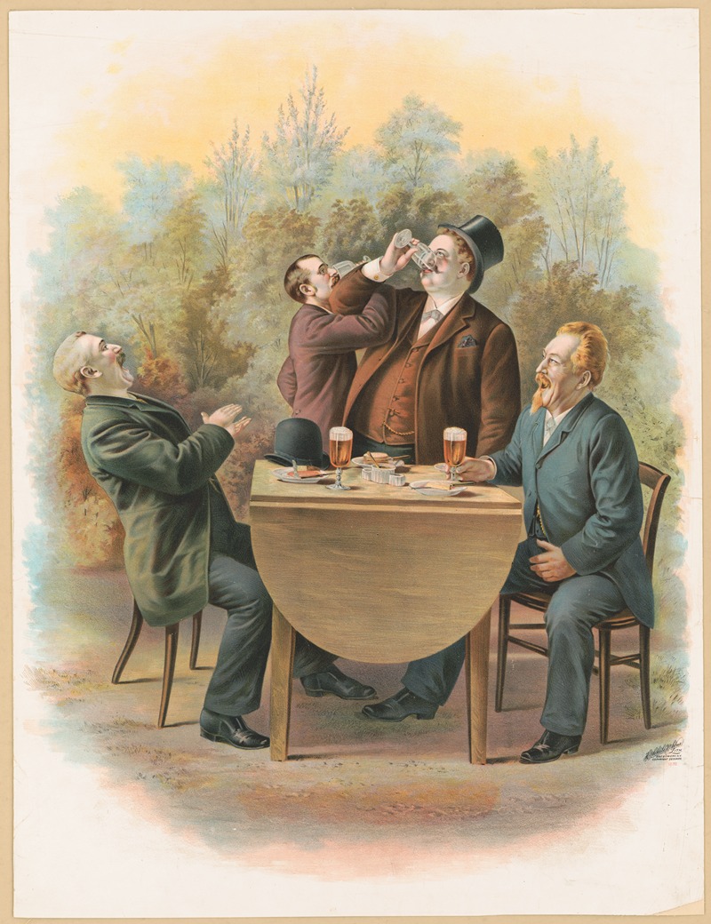 Henry Jerome Schile - Four gentlemen, sitting at a table in the outdoors, enjoying food and drinks