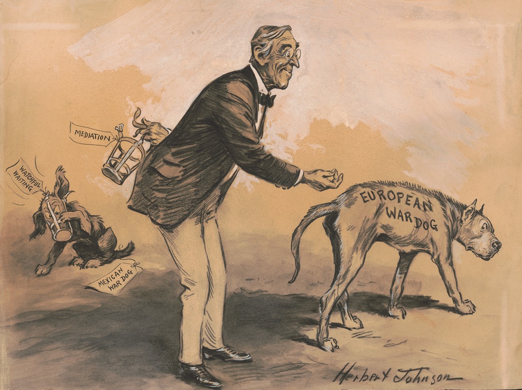 Herbert Johnson - President Woodrow Wilson trying to coax the European war dog