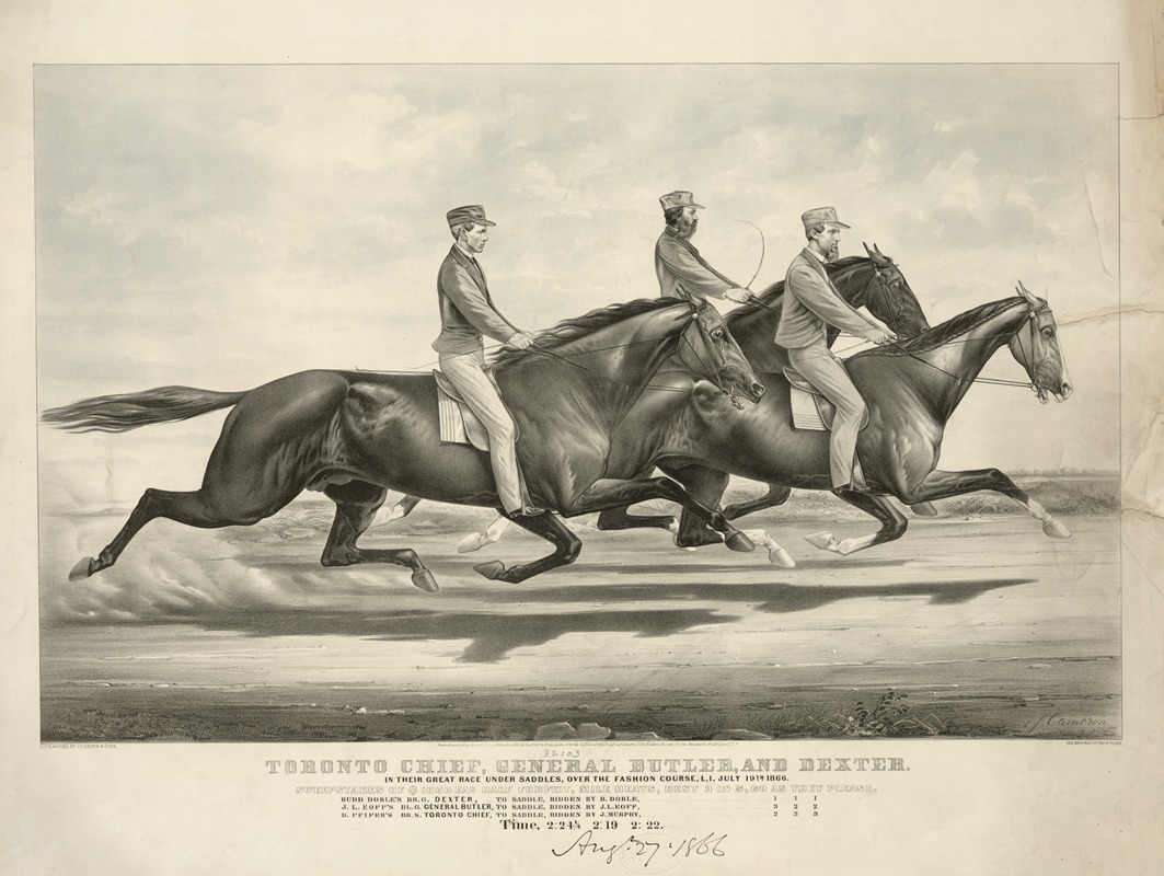 John Cameron - Toronto Chief, General Butler, and Dexter; in their great race under Saddles, over the Fashion Course, L.I. July 19th, 1866