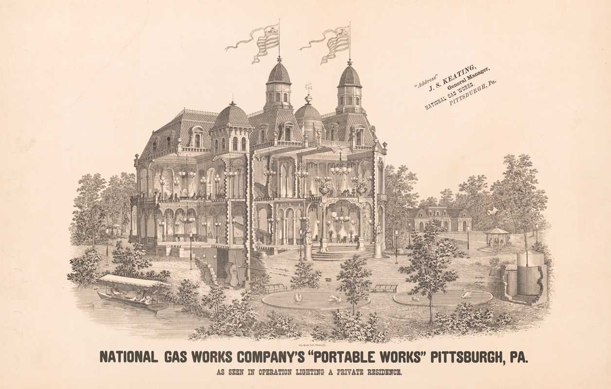 Krebs Lith. Co - National gas works company’s portable works, Pittsburgh, Pa. As seen in operation lighting a private residence