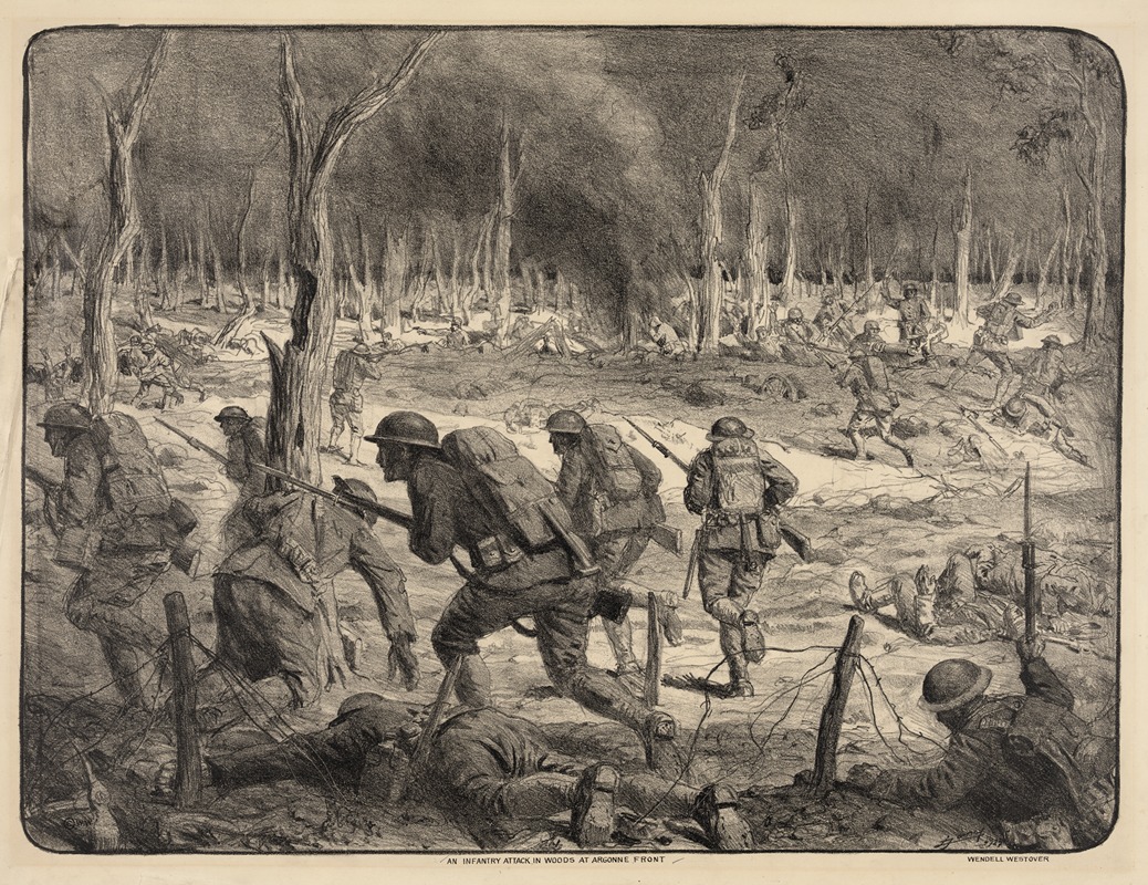 Lucien Jonas - An infantry attack in woods at Argonne front