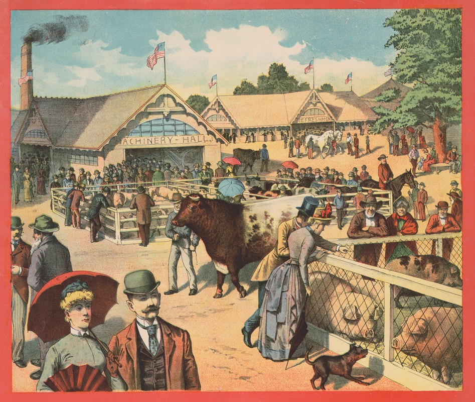 Russell, Morgan & Co. - people observing pig, cattle and sheep stalls