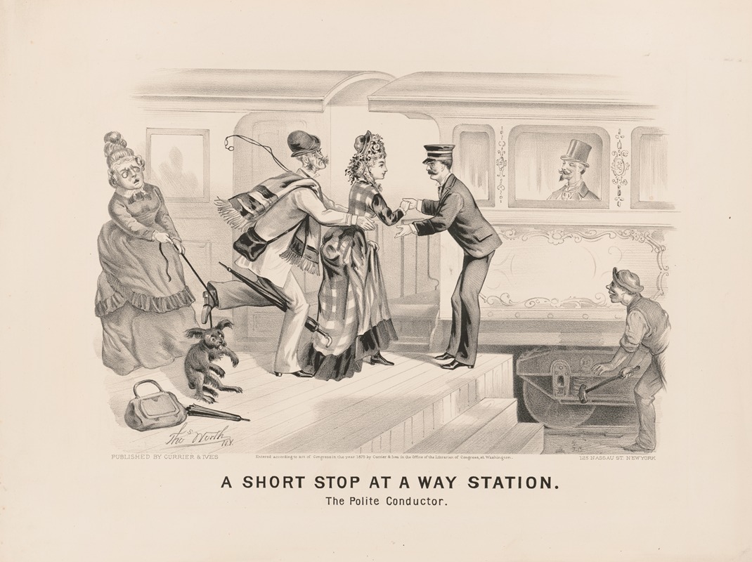 Thomas Worth - A short stop at a way station; the polite conductor