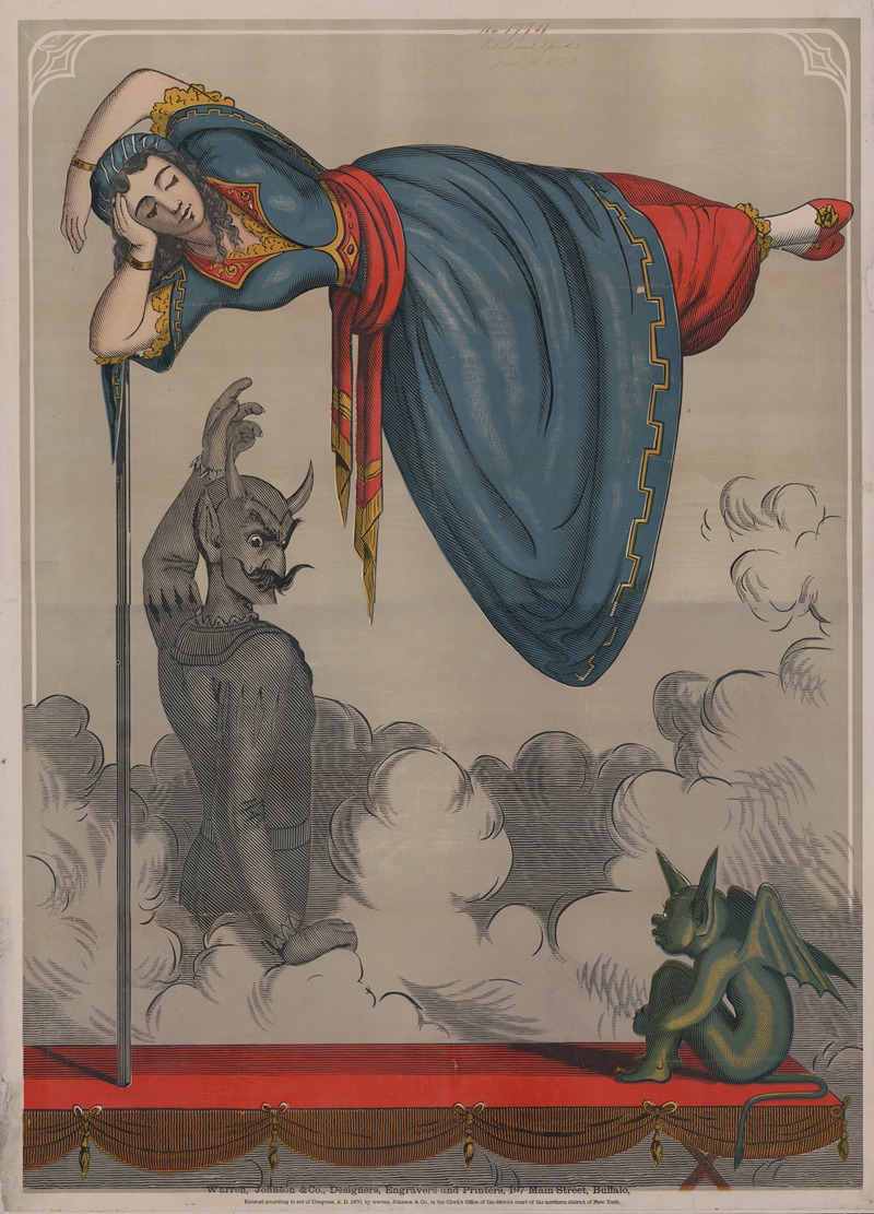 Warren, Johnson & Co. - Devils and floating girl, circus stock poster