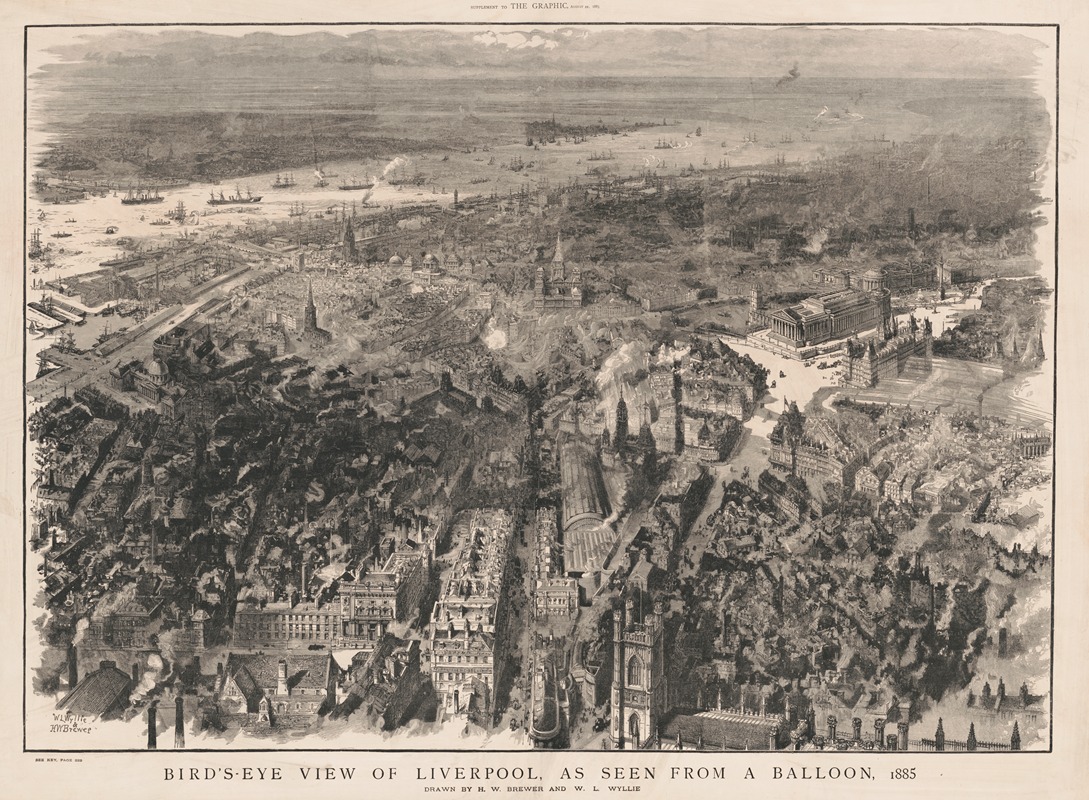 William Lionel Wyllie - Bird’s eye view of Liverpool, as seen from a balloon, 1885