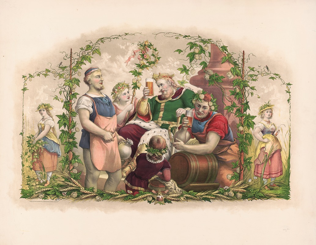 Wittemann Bros. - King Gambrinus seated, attended by brewers