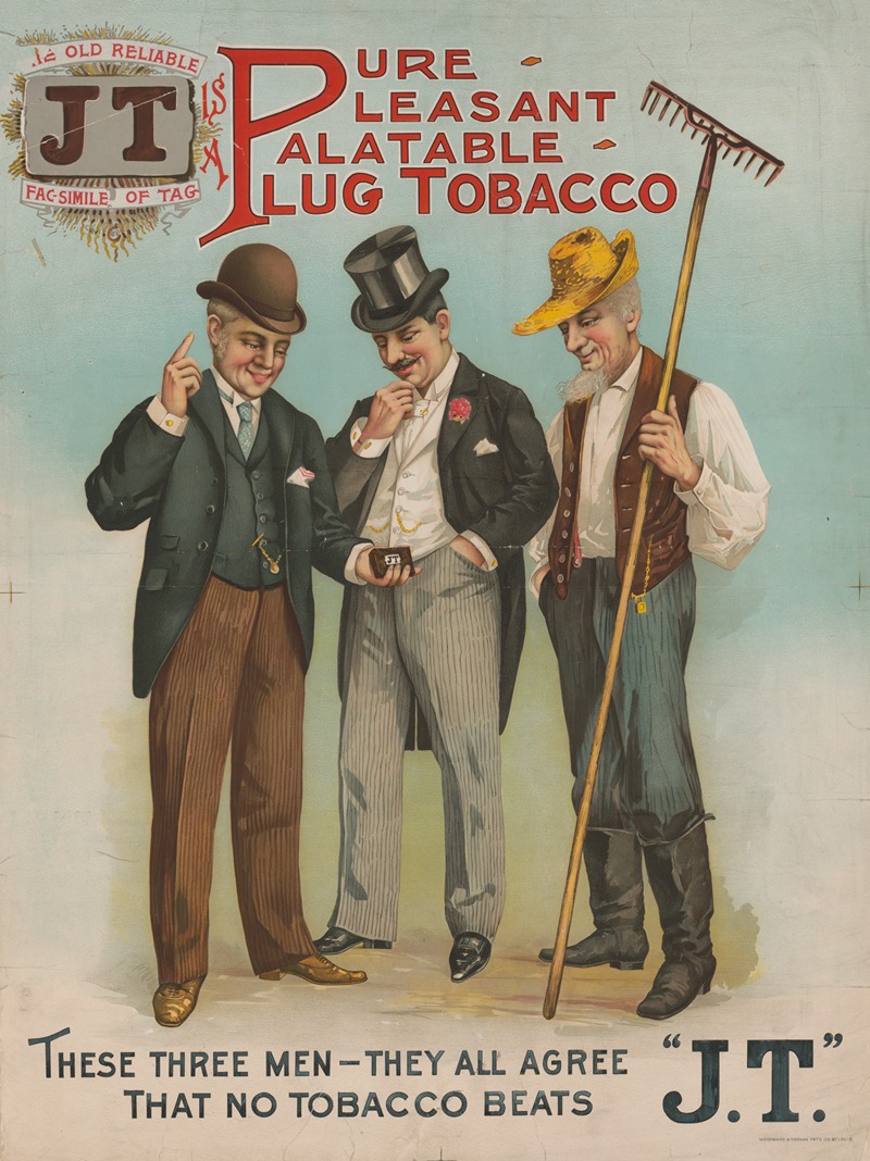 Woodward & Tiernan Printing Co. - Pure pleasant palatable plug tobacco, these three men-they all agree that no tobacco beats ‘j.t.’