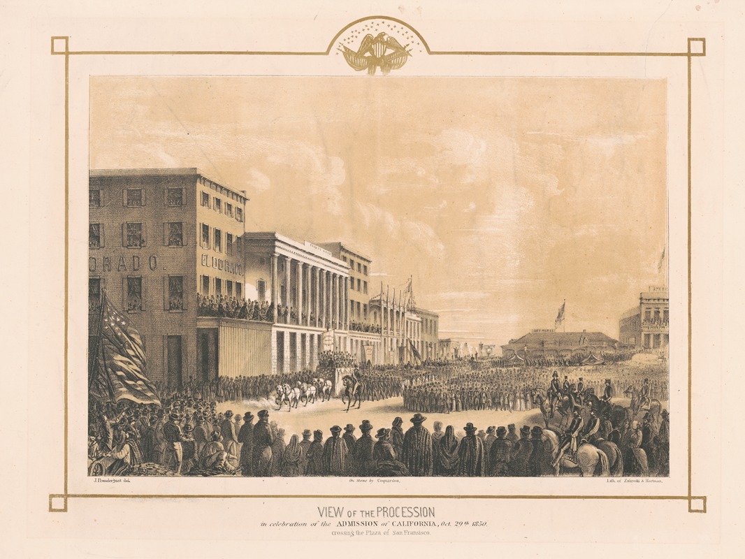 Zakreski & Hartmann - View of the procession in celebration of the admission of California, Oct. 19th, 1850. Crossing the Plaza of San Francisco