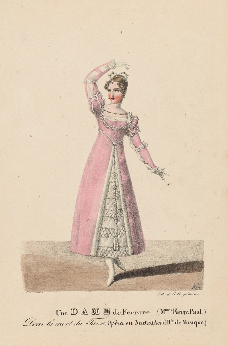 Auguste Garneray - Une dame de Ferrare (Mmes. Fanny, Paul) dans La mort du Tasse, opéra en 3 actes